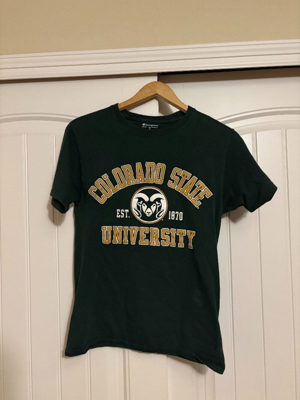 Colorado State University Rams T Shirt Small Green Champion Short Sleeve Cotton